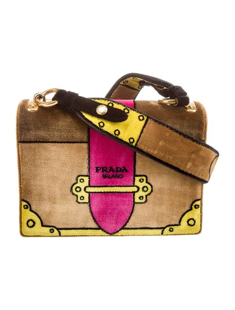 prada ricamo|PRADA Velluto Ricamo Cahier Shoulder Bag Cammello.